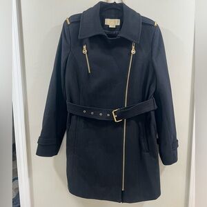 MICHAEL Michael Kors Black Trench Coat with Gold Accents